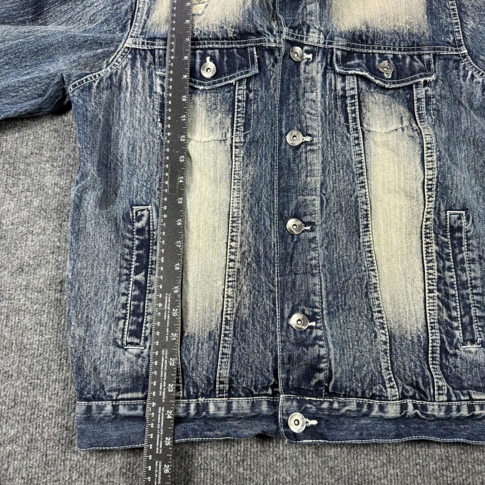Southpole Denim Jacket Mens L‎ Blue Acid Wash Distressed Button Up Hip Hop - Picture 6 of 8